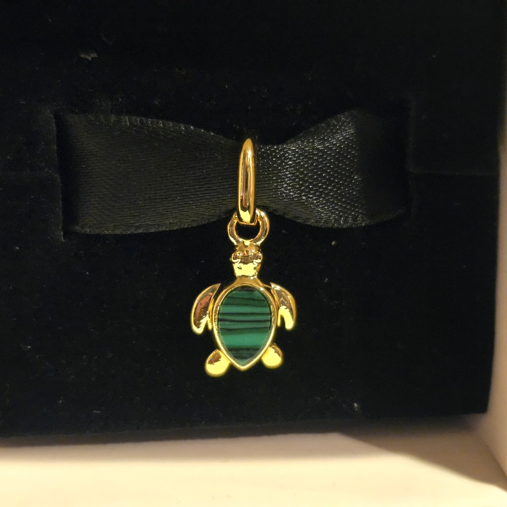 Gold Turtle Charm with Green Accents